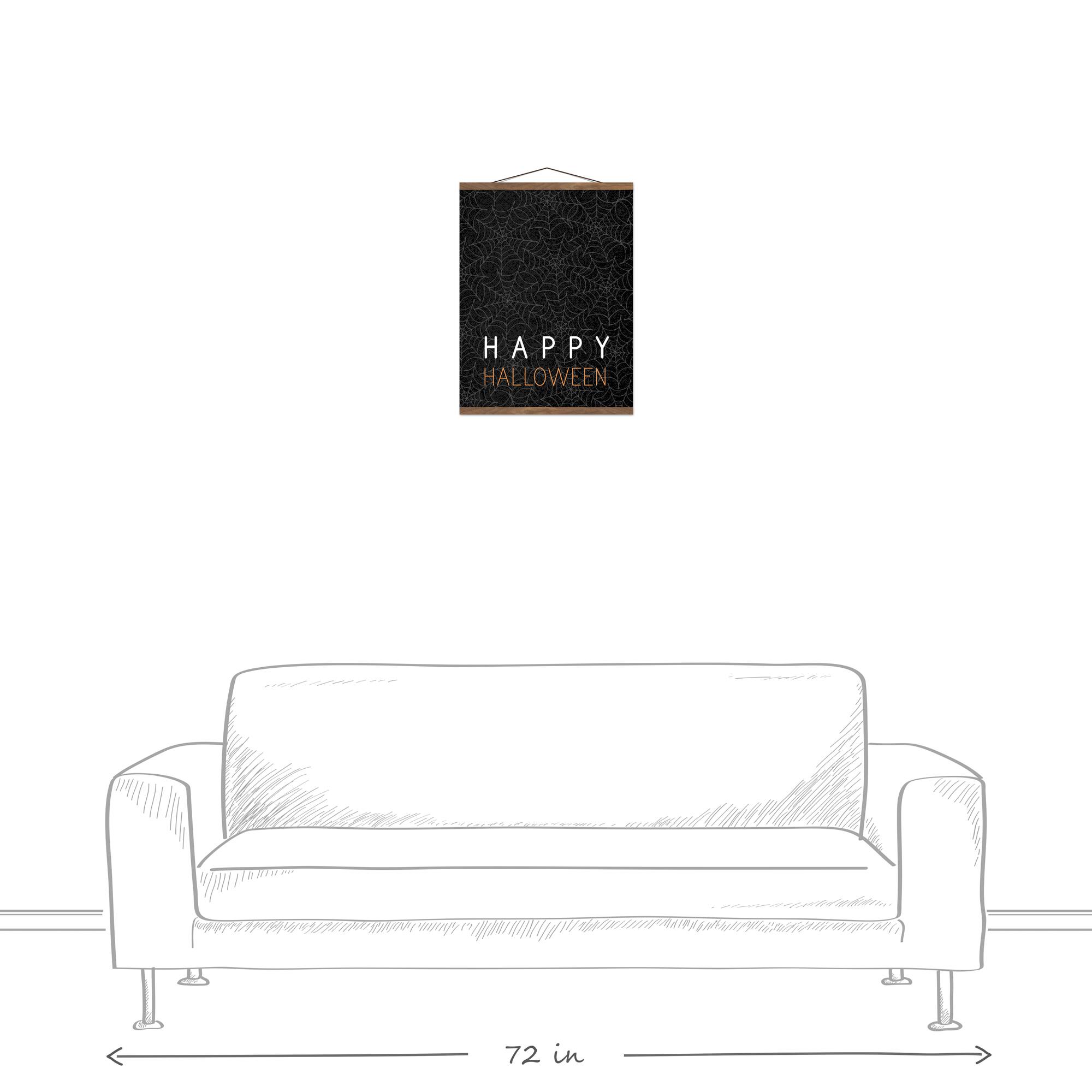 Happy Halloween Spider Webs 16" x 20" Teak Hanging Canvas